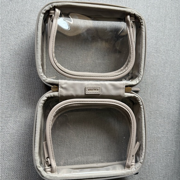 Calpak Beige Clear Cosmetic Case with Gold Hardware and Top Handle - Picture 3 of 13